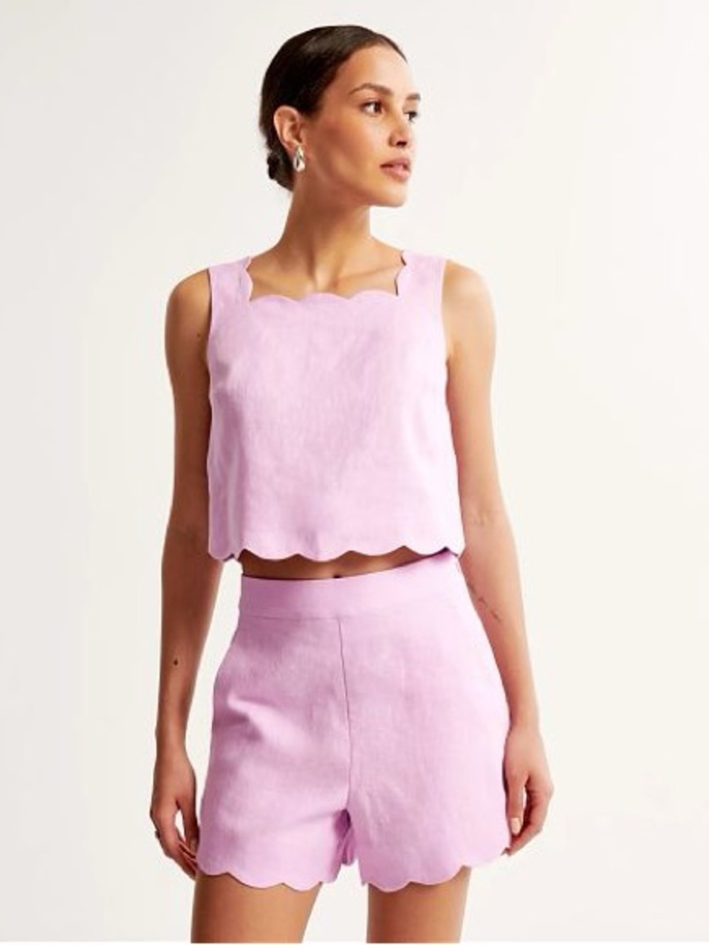 Abercrombie & Fitch Premium Linen Scalloped Hem Shorts Size 32 Lilac Pink
